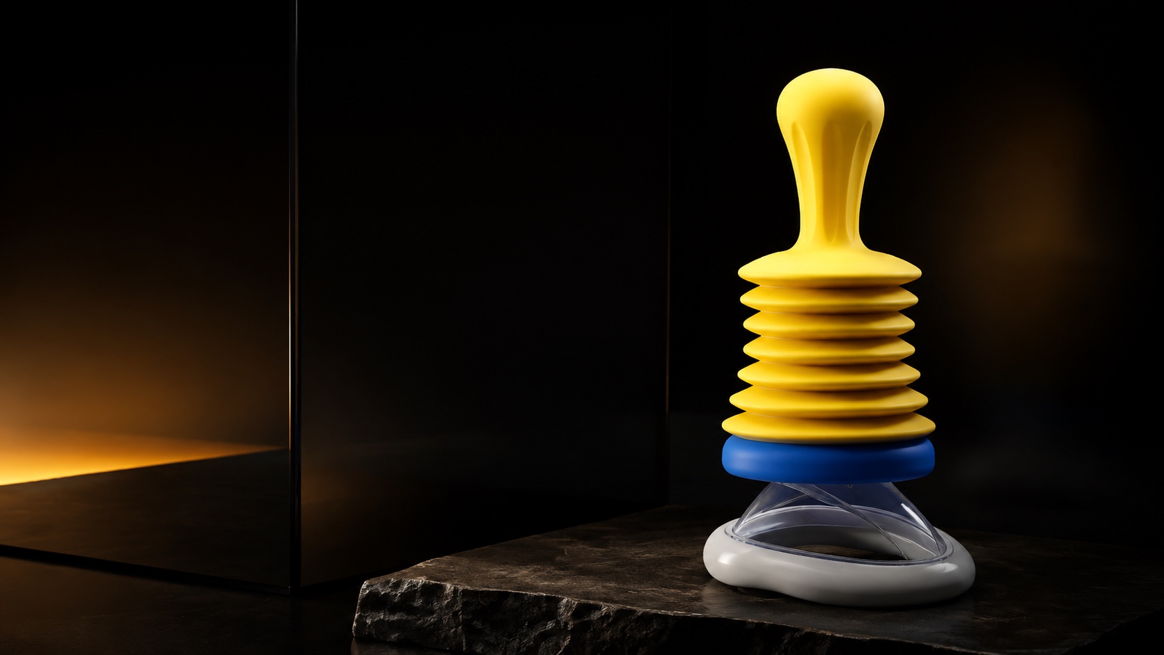 Manual airway-assist device in a dark architectural test setting